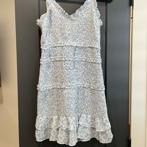 Strapped white and light blue cheetah dress with ruffles